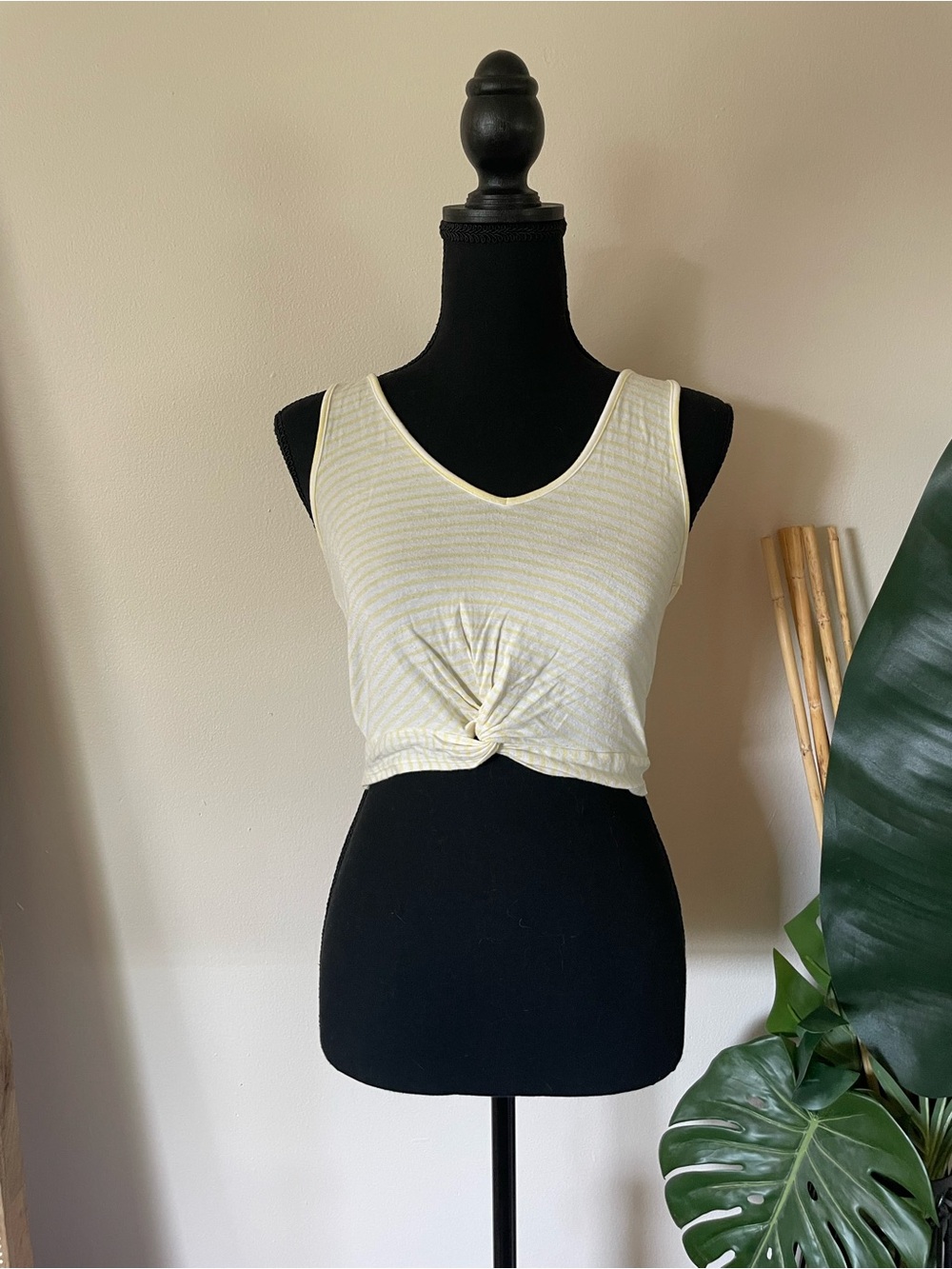Me to We Yellow Stripe Knot-Front Crop Tank